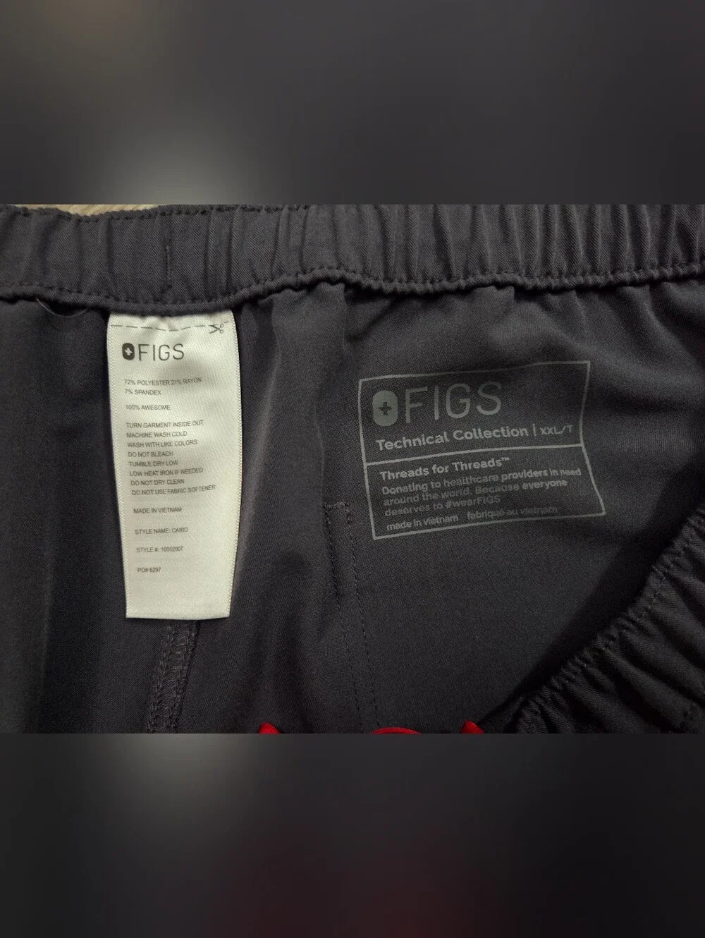 FIGS Cairo Scrub Pants XXL Tall Charcoal Gray Straight Leg Cargo Medical Uniform